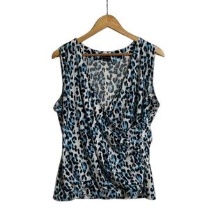 New Directions Blue and Black Leopard Print Blouse